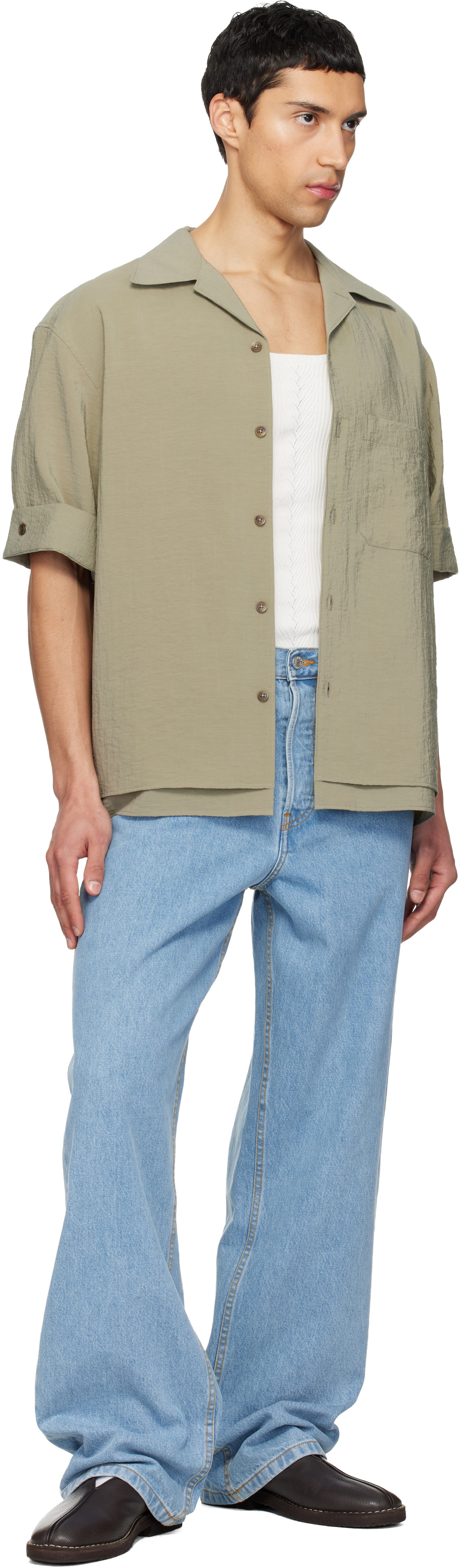 LE17SEPTEMBRE Khaki Double-Layered Open Collar Shirt