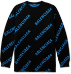 Balenciaga - Oversized Logo-Intarsia Cotton-Blend Sweater - Blue