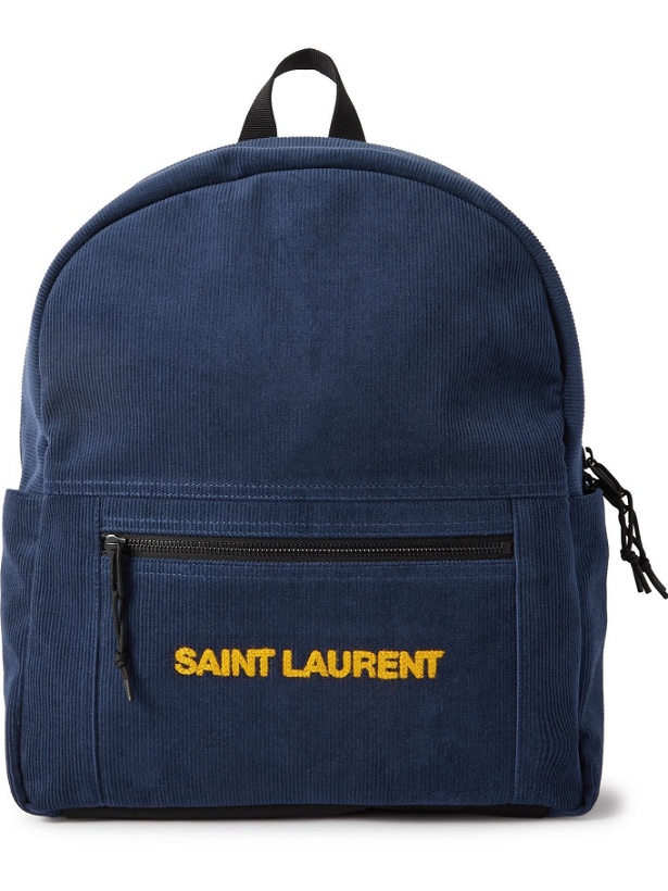 Photo: SAINT LAURENT - Logo-Embroidered Cotton-Corduroy Backpack