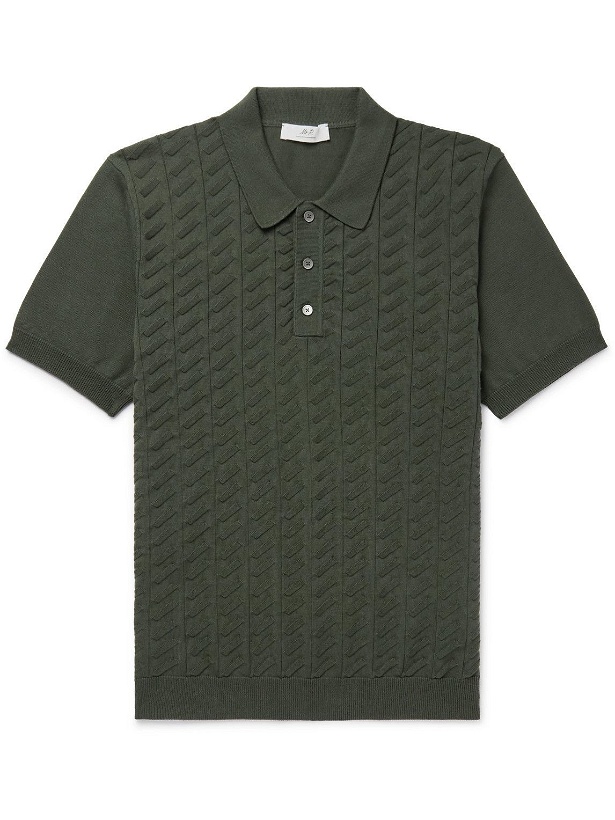 Photo: Mr P. - Knitted Textured Organic Cotton Polo Shirt - Green