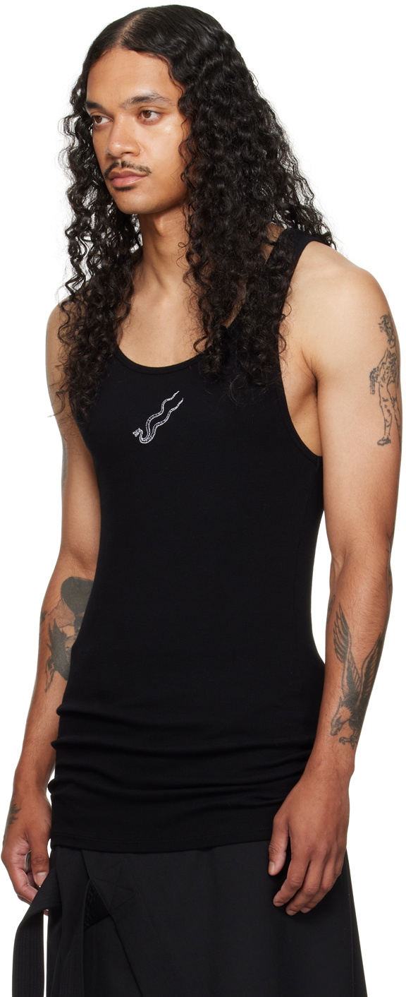 LU'U DAN Black Embroidered-Logo Tank Top
