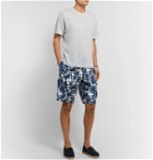 120% - Printed Linen Cargo Shorts - Blue