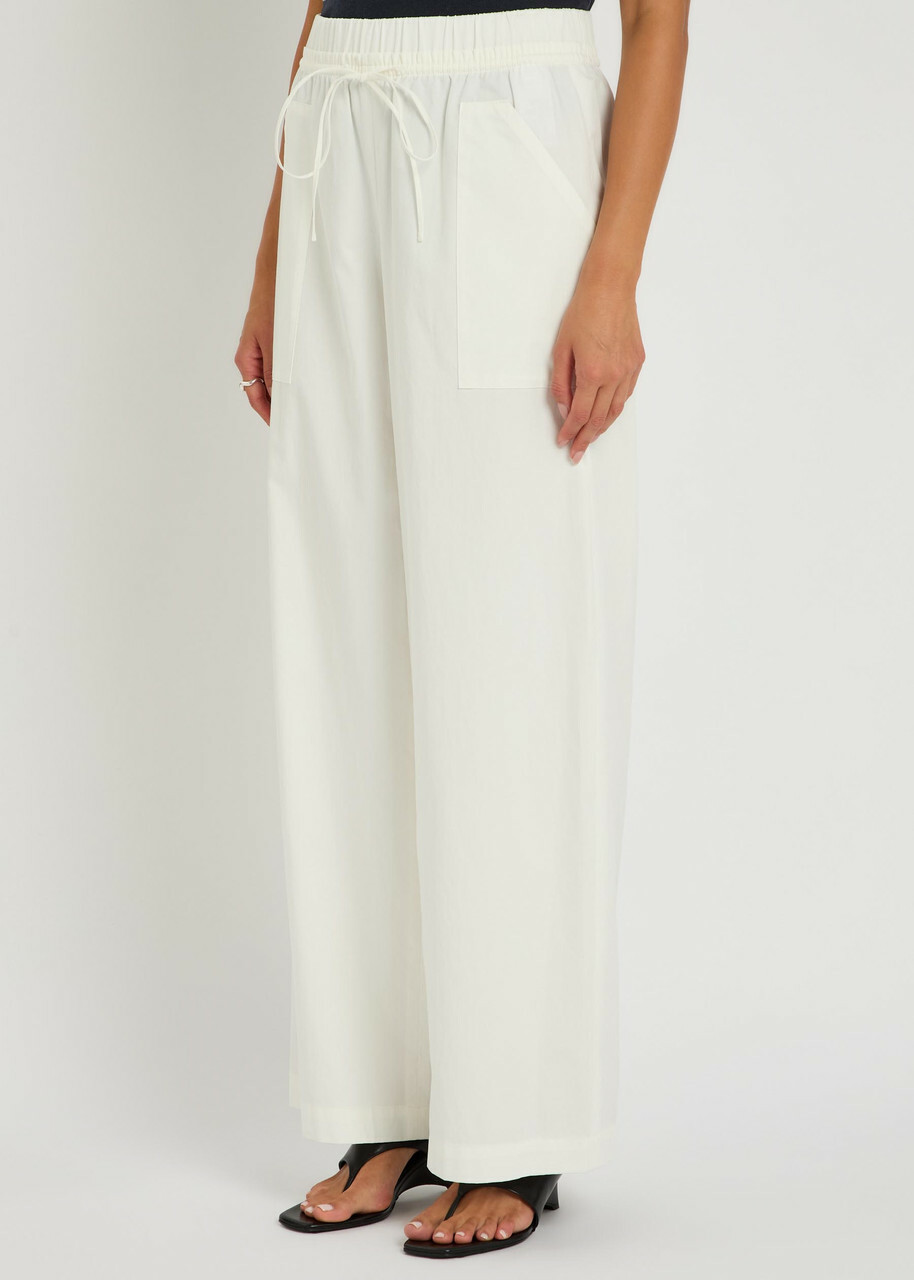 Vince Double-waist Drawstring Wide-leg Cotton Trousers Off White