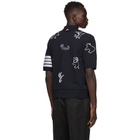 Thom Browne Navy Pique 4-Bar Chain Stitch Icon Polo