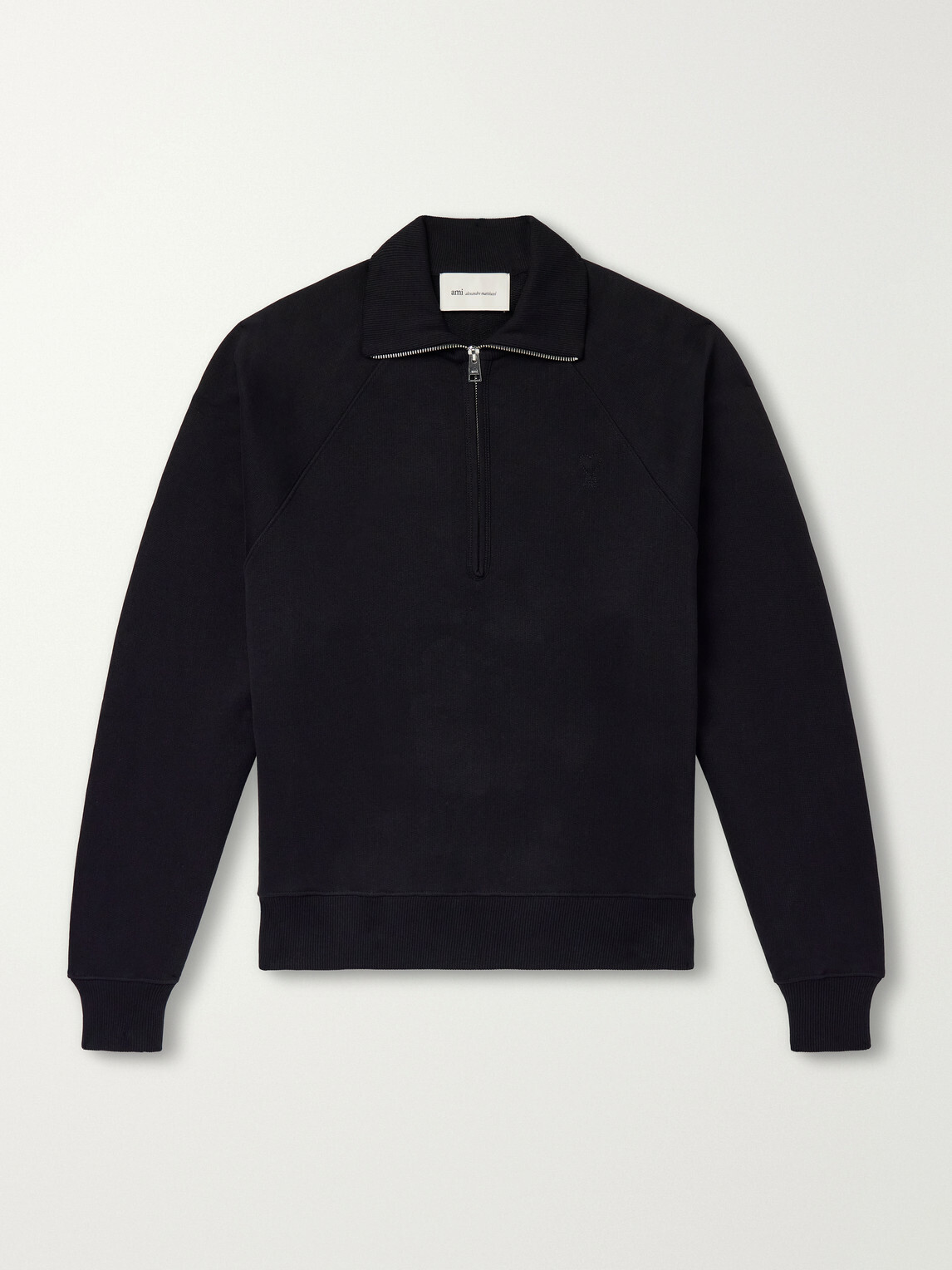 AMI PARIS - Logo-Embroidered Cotton-Jersey Half-Zip Sweatshirt - Black