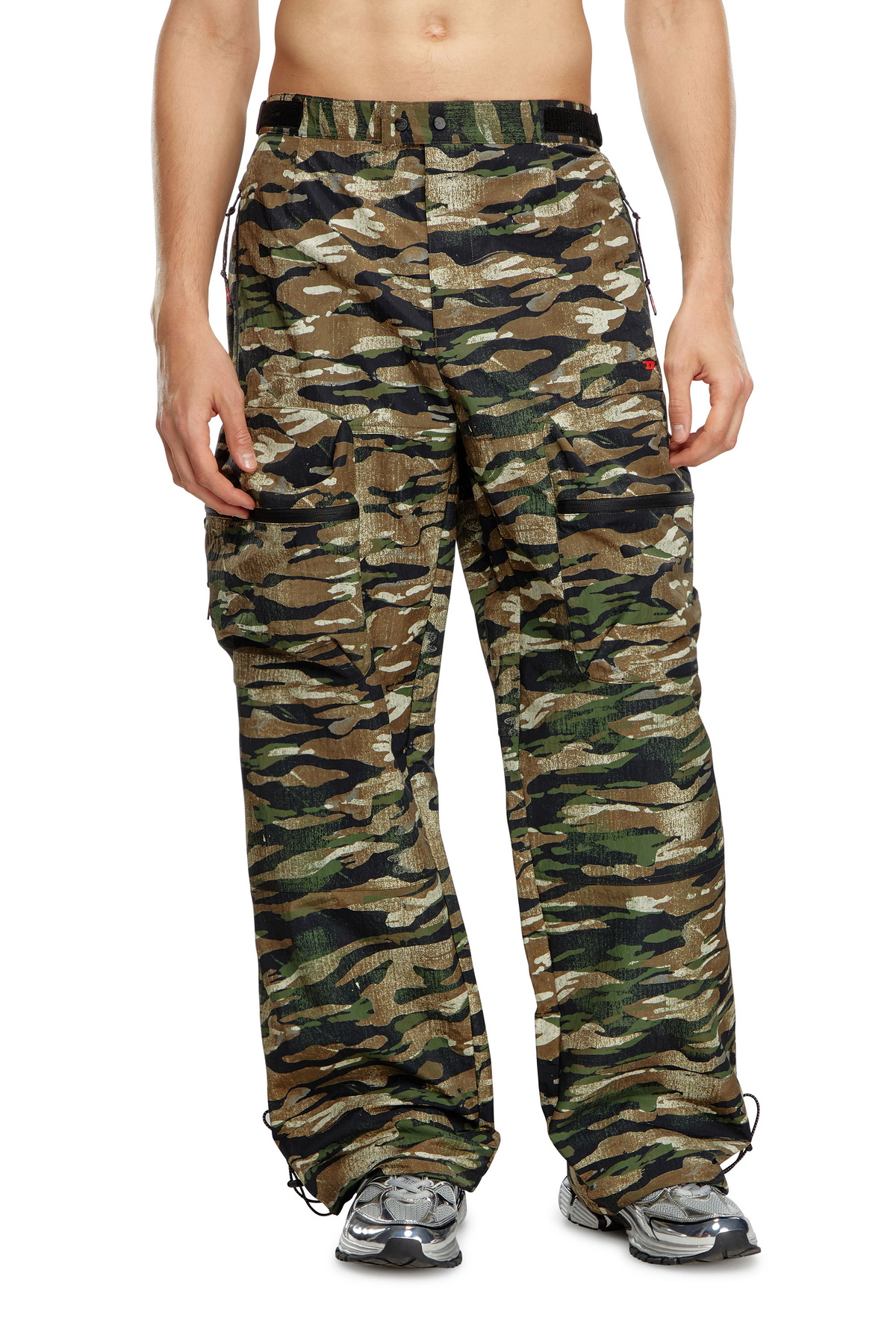 Diesel Nylon cargo pants with worn camo print - Pants Mens in