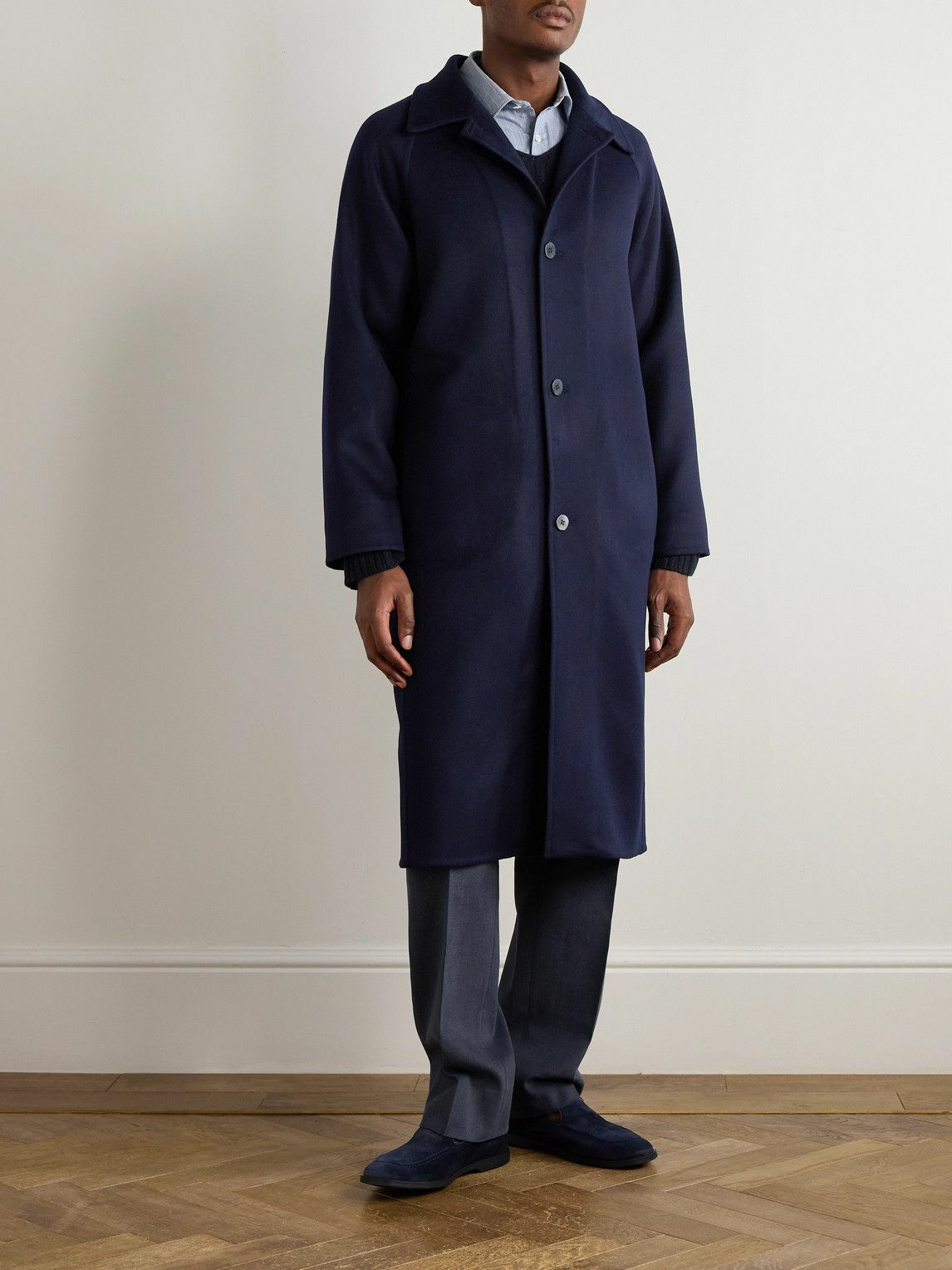 Stòffa - Brushed-Wool Trench Coat - Blue