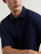 SAINT LAURENT - Cassandre-Embroidered Cotton-Piqué Polo Shirt - Blue