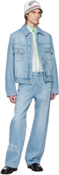 Casablanca Blue Graffiti Distressed Denim Jacket
