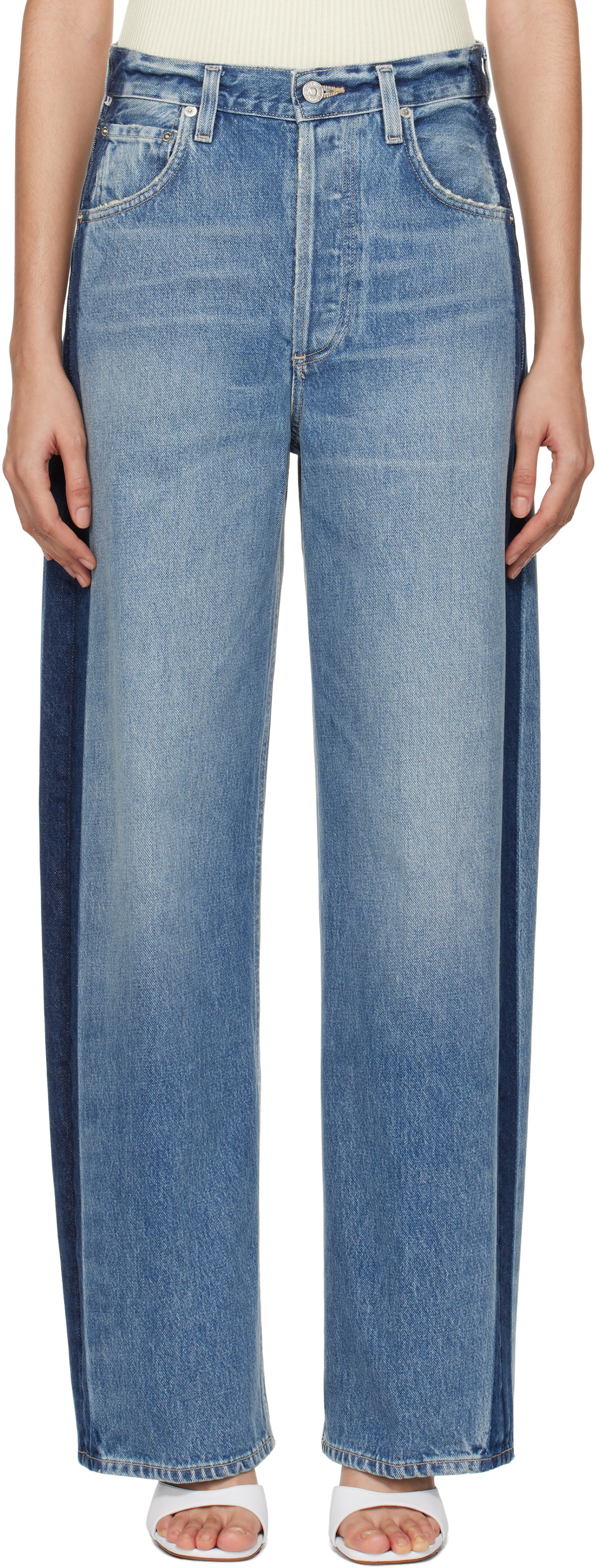 Citizens of Humanity Blue Ayla Baggy Tuxedo Stripe Jeans