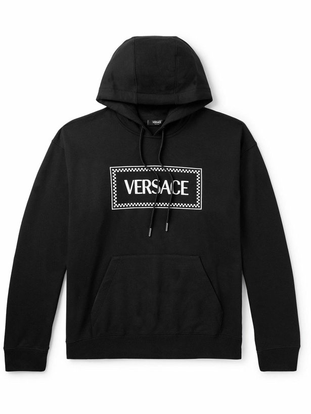 Photo: Versace - Logo-Embroidered Cotton-Jersey Hoodie - Black