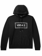 Versace - Logo-Embroidered Cotton-Jersey Hoodie - Black