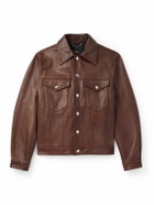 SECOND / LAYER - Leather Trucker Jacket - Brown