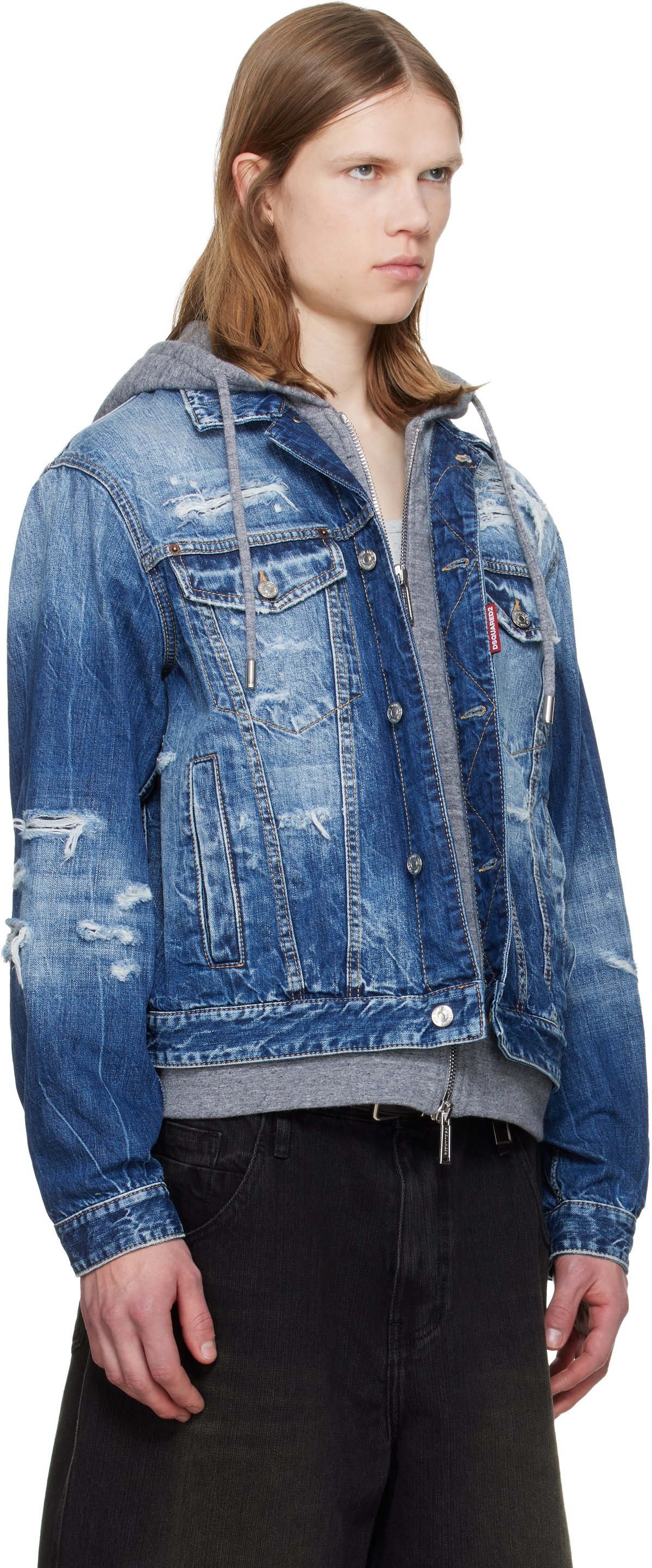 Dsquared2 Blue Medium Ripped Wash Over Denim Jacket