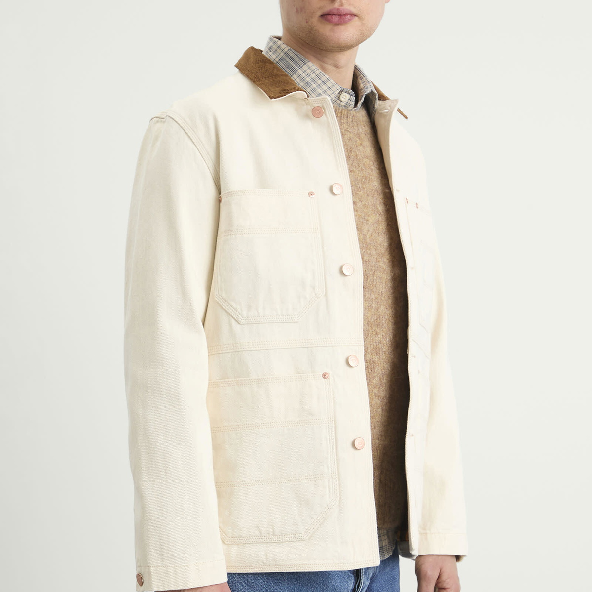 Drake's Men's Denim Welder Jacket in Ecru
