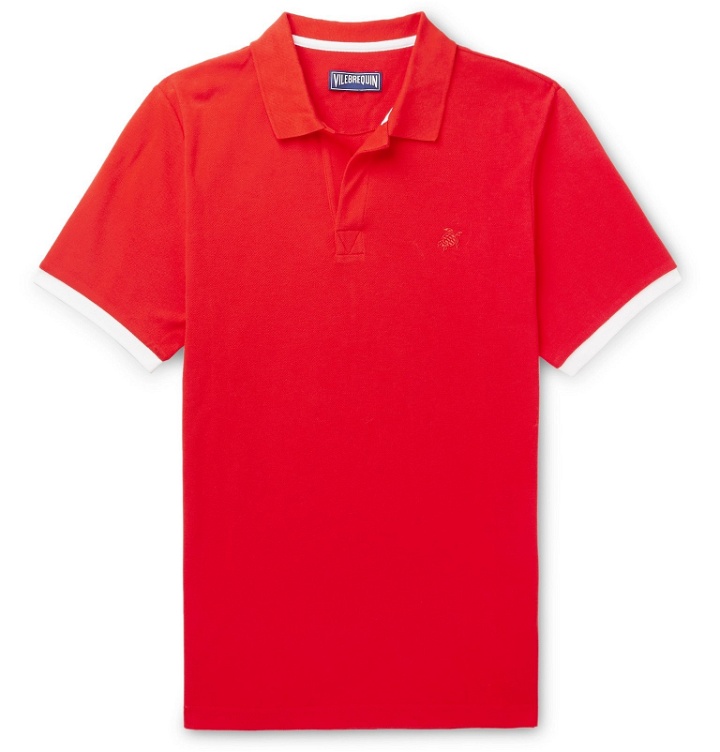 Photo: Vilebrequin - Palatin Slim-Fit Contrast-Tipped Cotton-Piqué Polo Shirt - Red