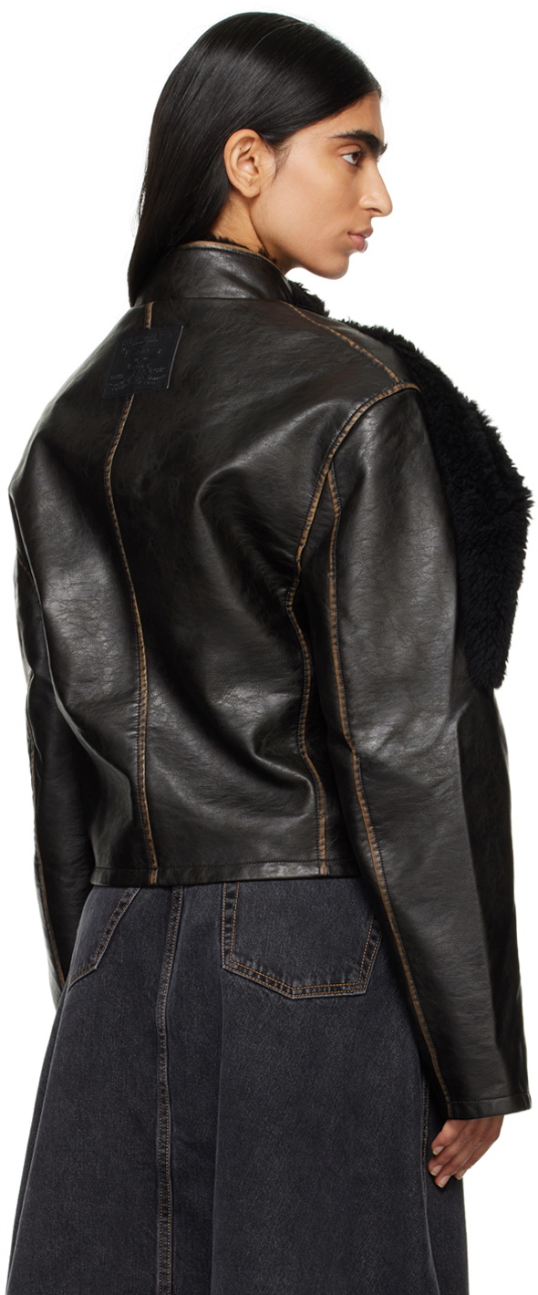 Y/Project Brown Collapsed Shoulder Faux-Leather Jacket Y/Project
