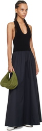 St. Agni Black Plunge Neck Midi Dress