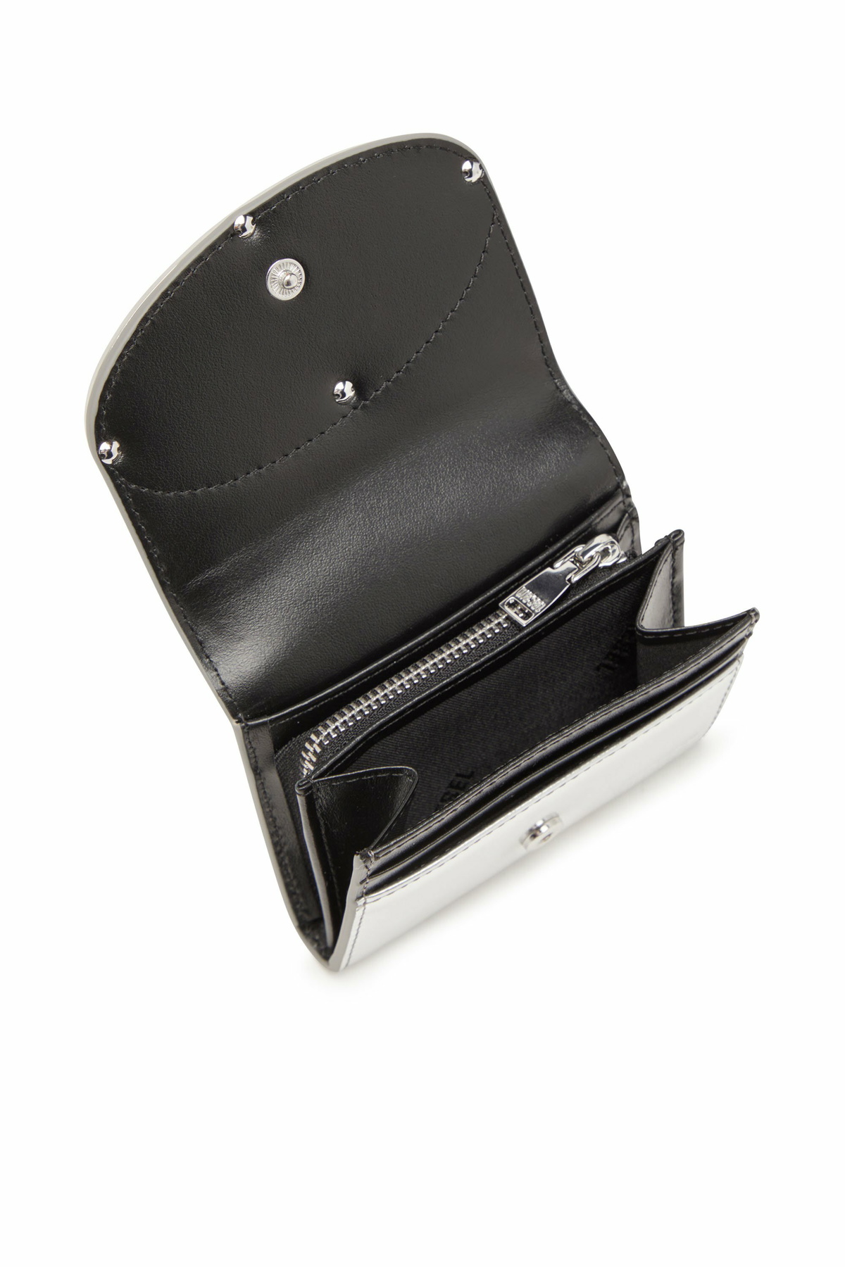 Diesel Bi-fold card holder in mirrored leather - Small Wallets Womens in Silver
