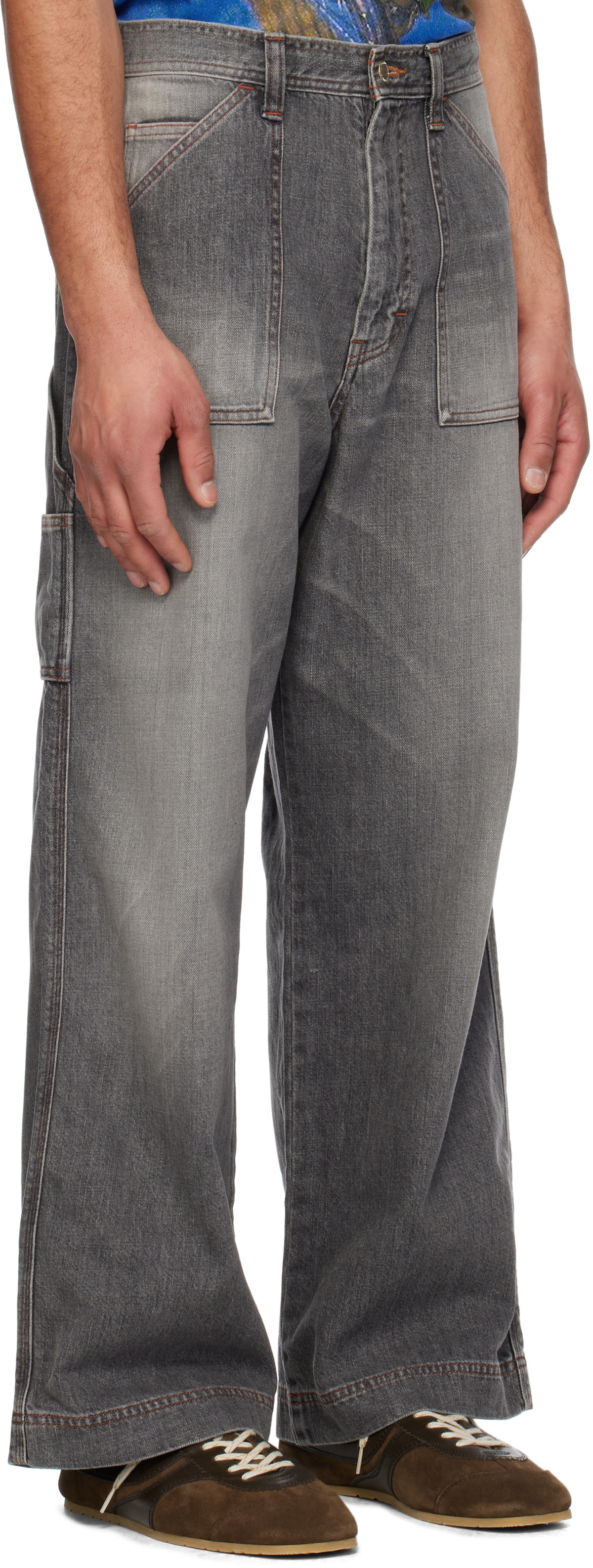 RICE NINE TEN Gray Faded Painter Jeans