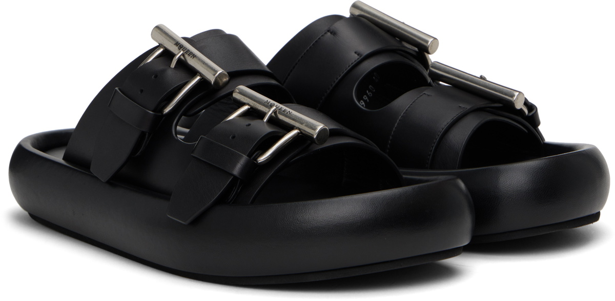 McQueen Black T-Bar Buckle Sandals