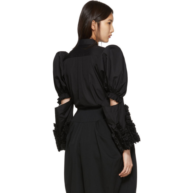 COMME des GARCONS Fusion round collar sheer ruffle Long sleeve shirt blouse tops GB-040340 Dark navy main image 1
