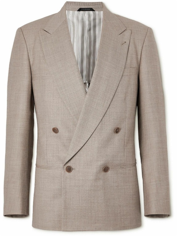 Photo: Giorgio Armani - Double-Breasted Wool, Silk and Linen-Blend Hopsack Suit - Brown
