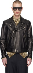 TOM FORD Black Grain Leather Asymmetric Biker Jacket