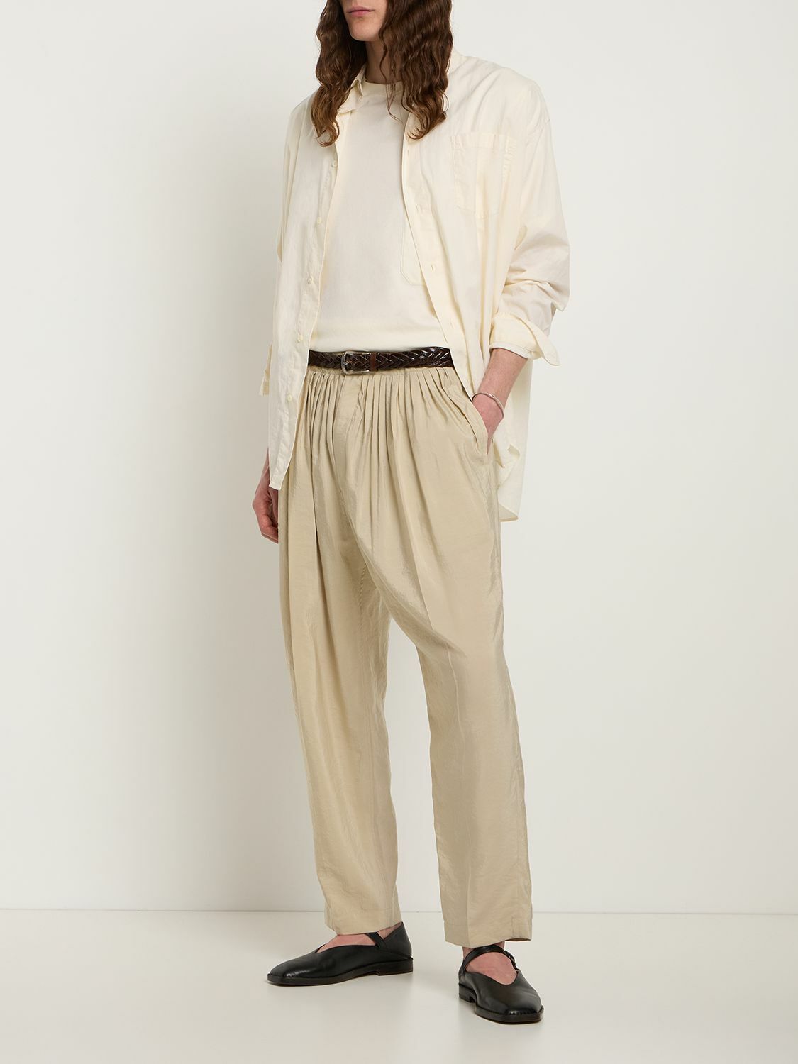 2000'S Dockers Premium Pleated Relaxed Fit Two-Pleated Linen Pants, Men's Size 34 linen Beige type Vintage Second Hand