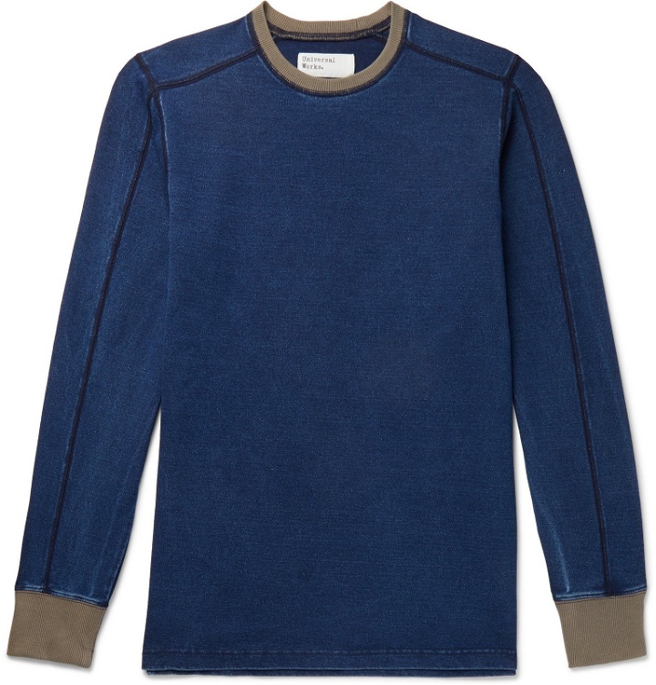 Photo: Universal Works - Contrast-Tipped Indigo-Dyed Jersey Sweatshirt - Blue