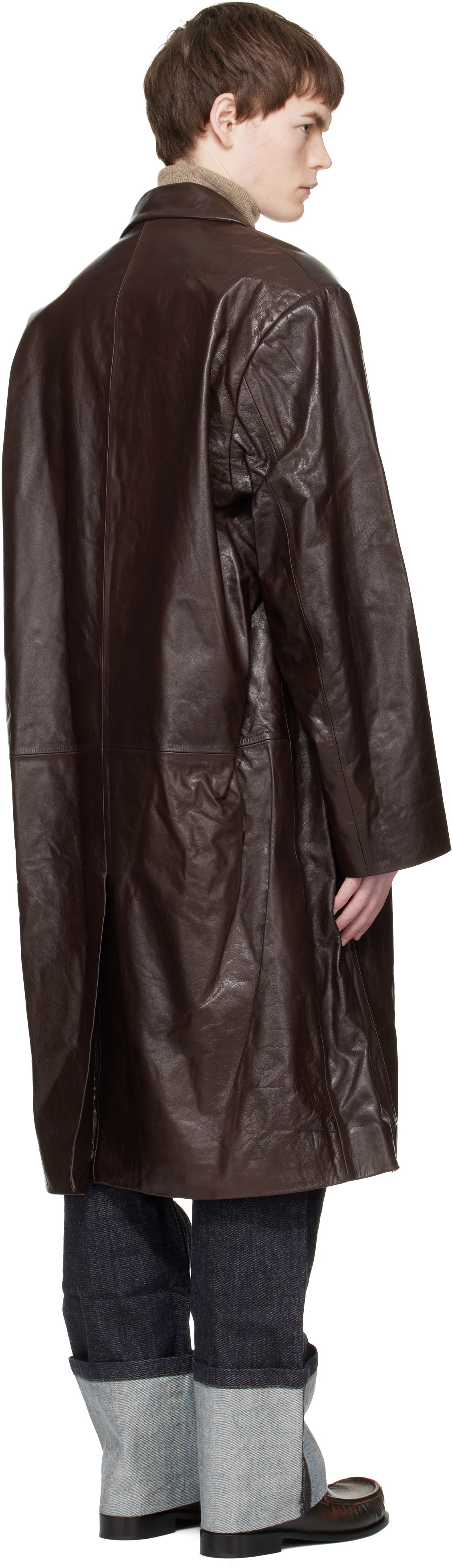 Entire Studios Brown Single Breasted Leather Coat