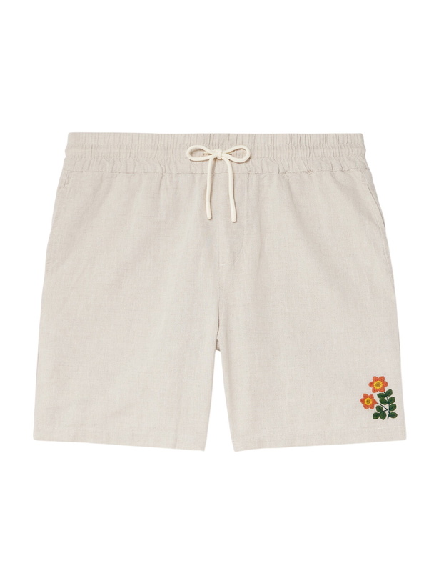Photo: Portuguese Flannel - Spring Straight-Leg Embroidered Linen and Cotton-Blend Shorts - Neutrals
