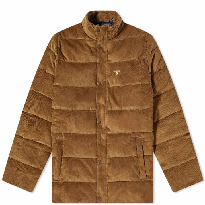 Photo: Barbour Men's Crested Cord Baffle Jacket in Beige/Ivy Tartan