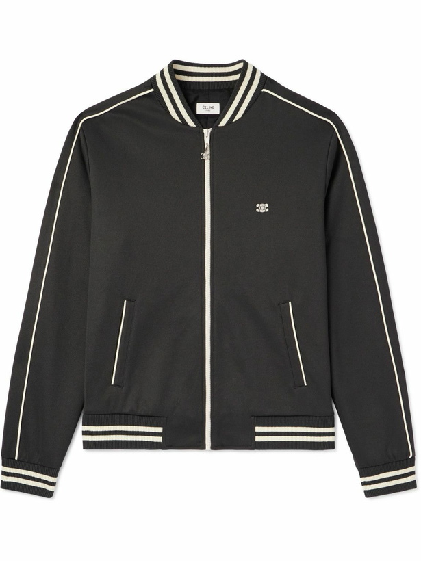 Photo: CELINE - Triomphe Teddy Slim-Fit Logo-Embroidered Tech-Jersey Track Jacket - Gray