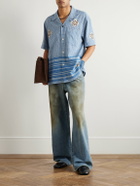 Kardo - Ayo Camp-Collar Embroidered Cotton Shirt - Blue