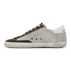 Golden Goose Silver and Khaki Superstar Sneakers