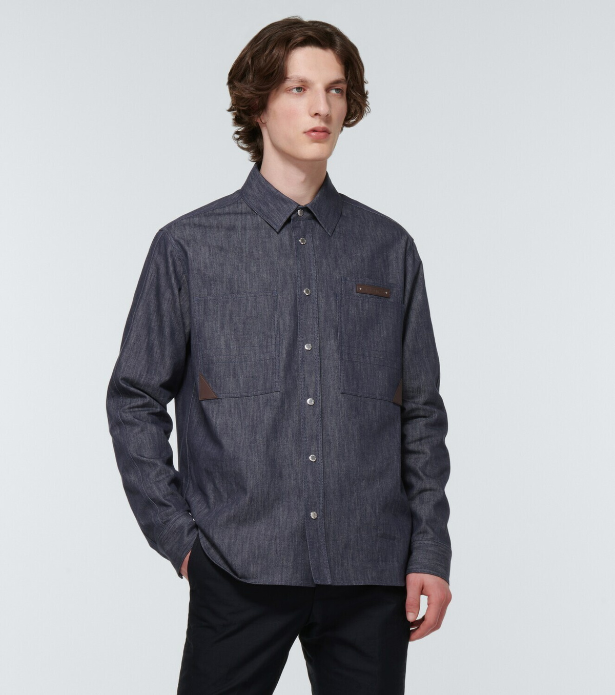 Berluti Leather-trimmed denim shirt