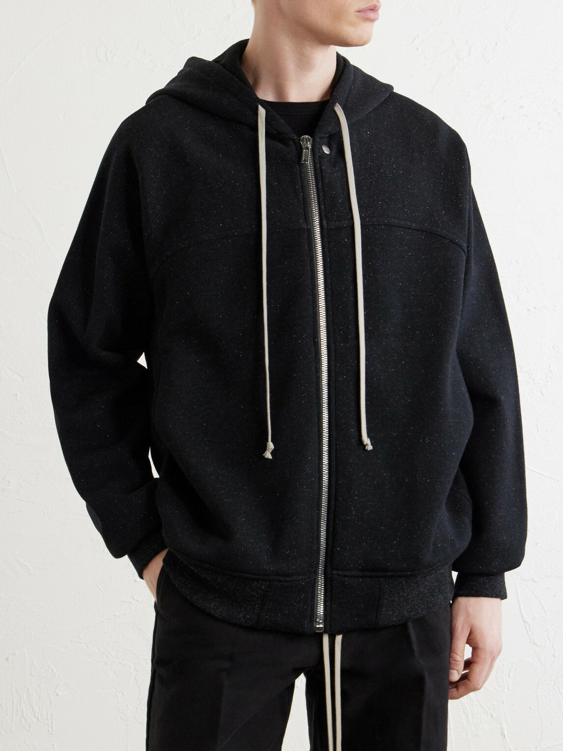 Rick Owens - Washed Wool and Cotton-Blend Zip-Up Hoodie - Black