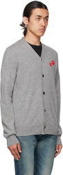 COMME des GARÇONS PLAY Grey Double Heart Patch V-Neck Cardigan