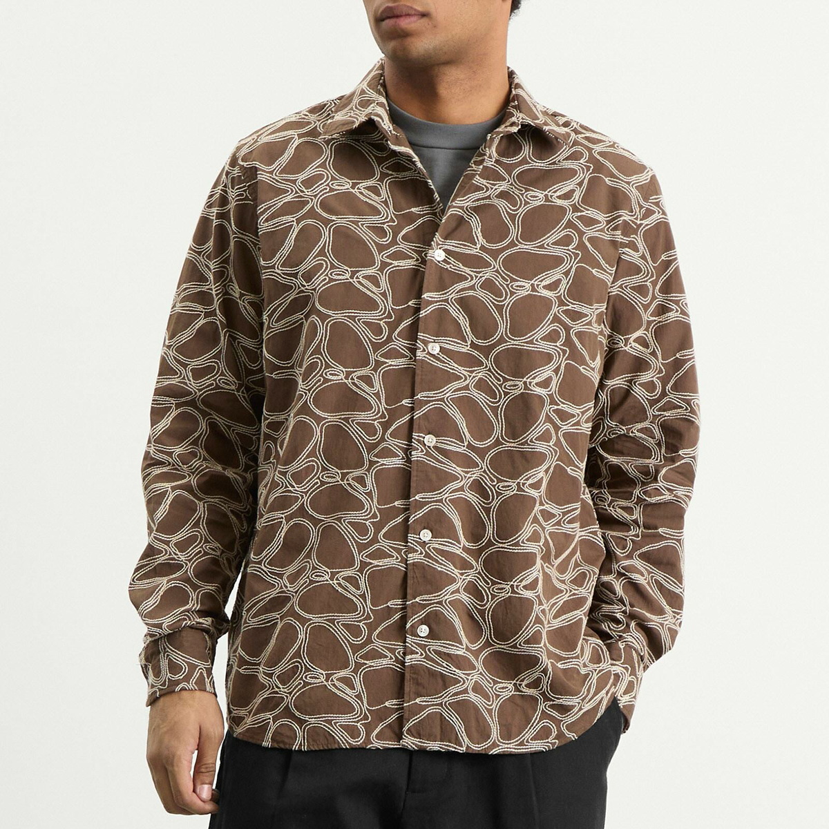 Foret Men's Dawn Embroidered Shirt in Earth/Cloud