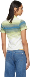 Casablanca Green & White Bourgeois Striped Short Sleeve Polo