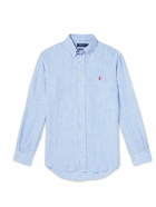 Polo Ralph Lauren - Button-Down Collar Logo-Embroidered Striped Linen Shirt - Blue