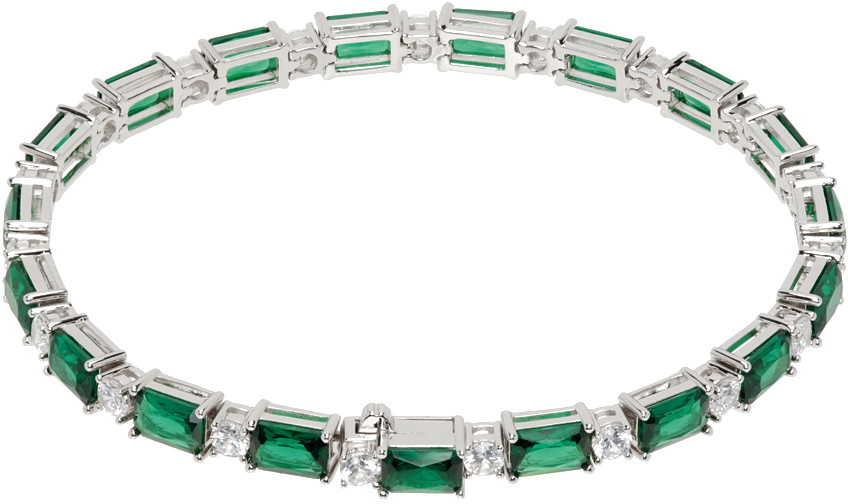 Hatton Labs Silver & Green Emerald Cut Tennis Bracelet