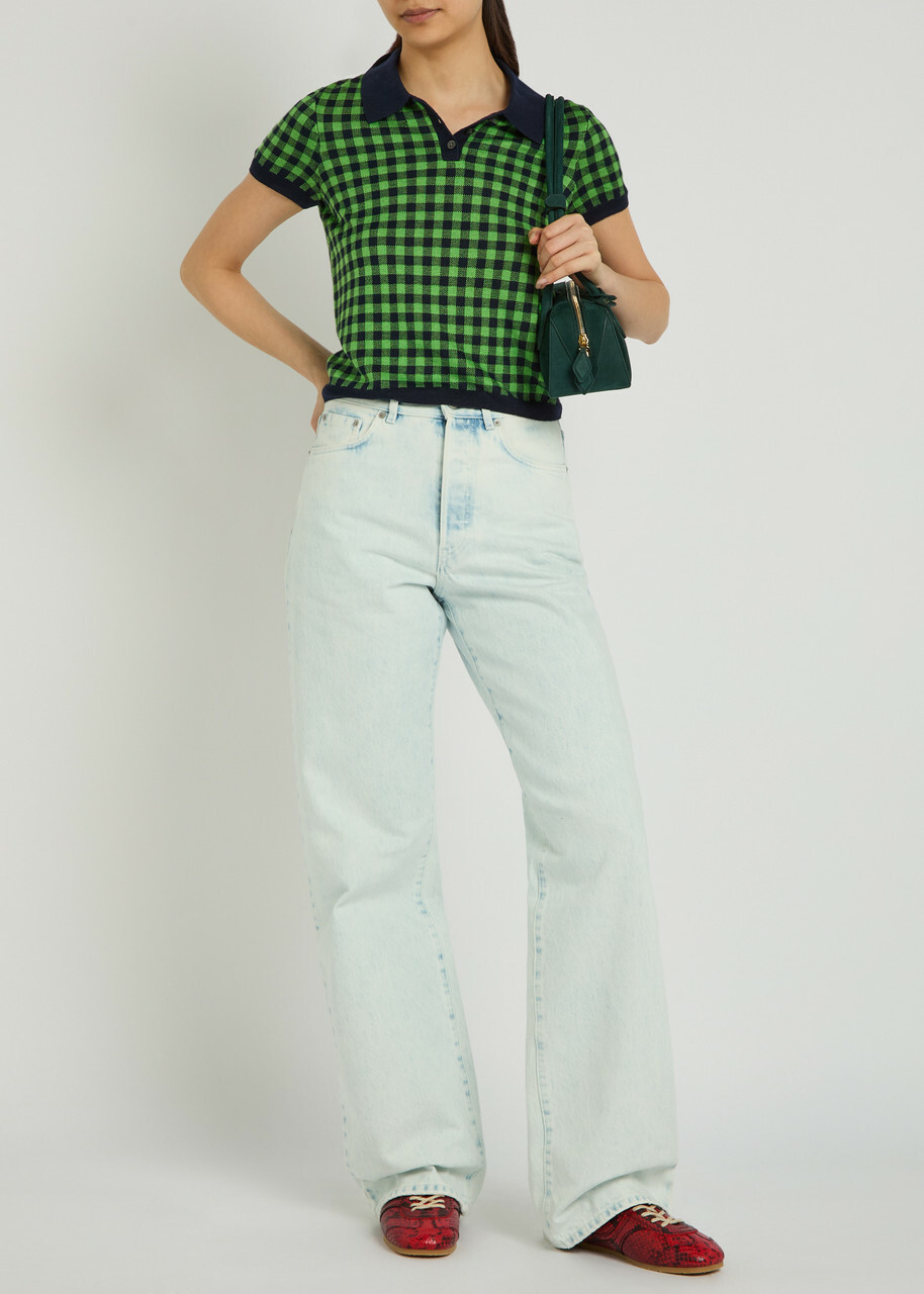 Guest In Residence Gingham Silk-blend Polo Shirt Green