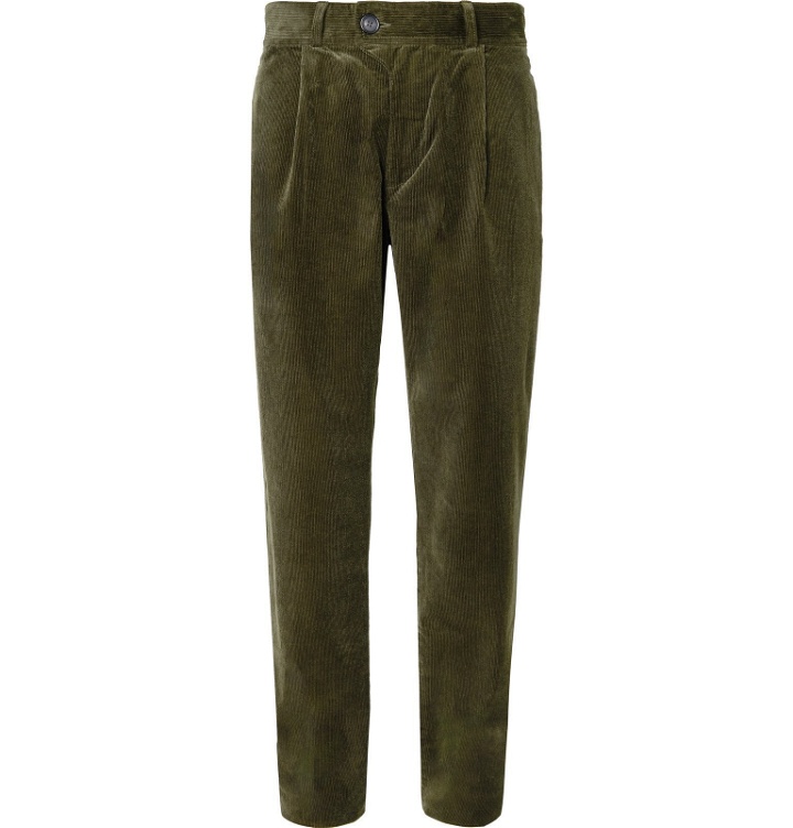 Photo: Oliver Spencer - Pleated Stretch-Cotton Corduroy Trousers - Green