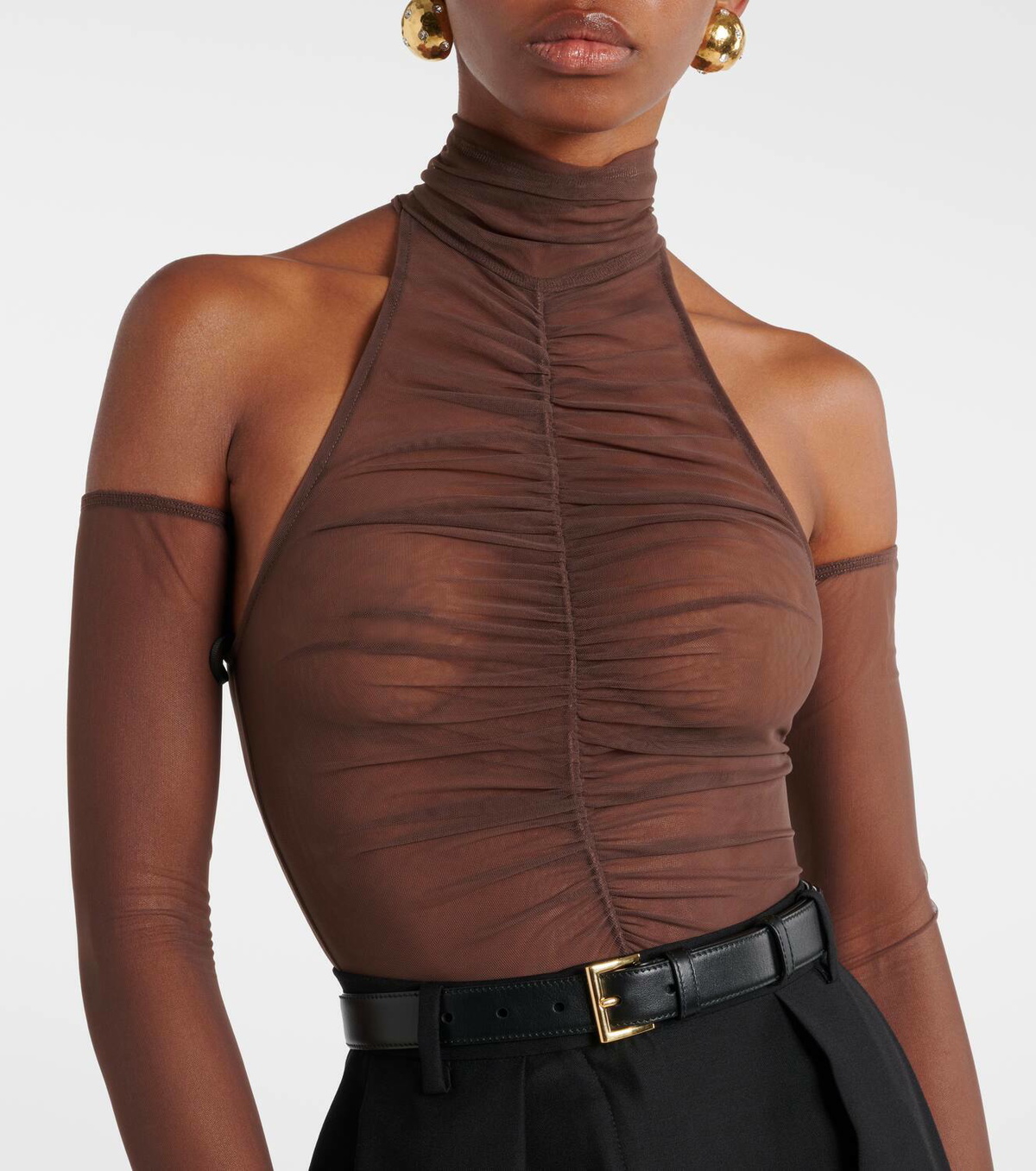 Alex Perry Ruched sheer bodysuit