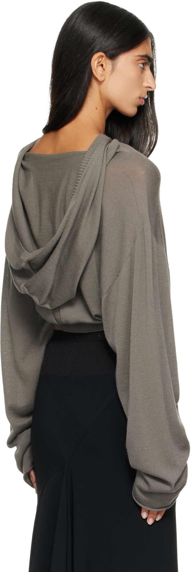 Rick Owens Gray Tower Cropped Tunic Hoodie
