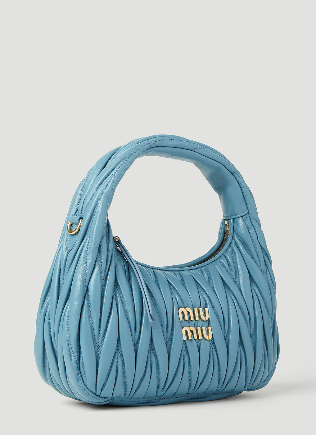 Wander Small Matelasse Shoulder Bag in Blue - Miu Miu