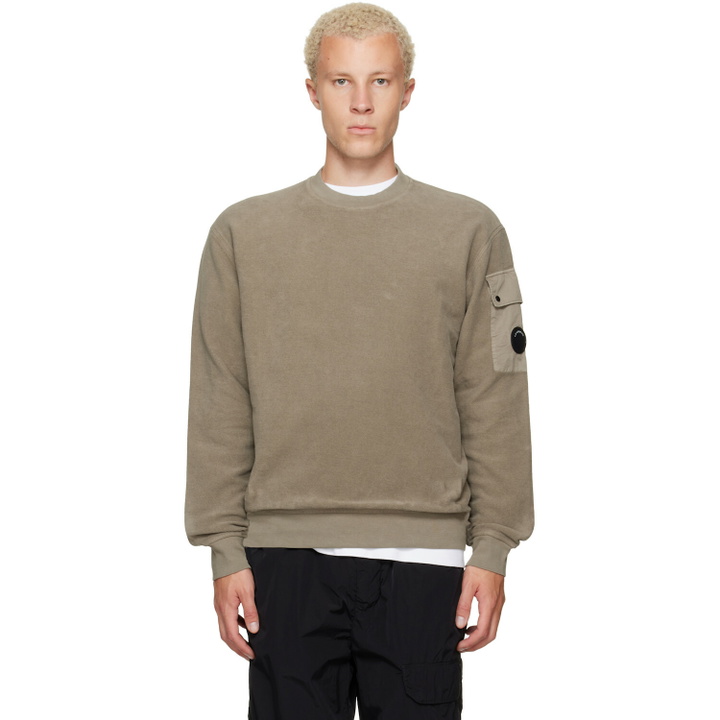 Photo: C.P. Company Taupe Crew Neck Brushed Emerized Diagonal Fleece Sweatshirt