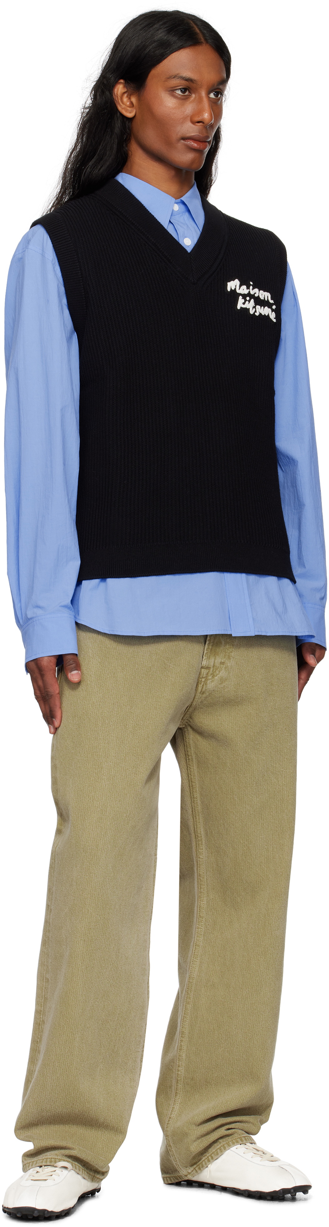 Maison Kitsuné Black 'Maison Kitsuné' Handwriting Ribbed Vest